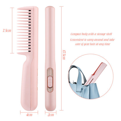 Electric Hair Comb 2 In 1 Straightener Curler Fast Heating Portable Mini Comb