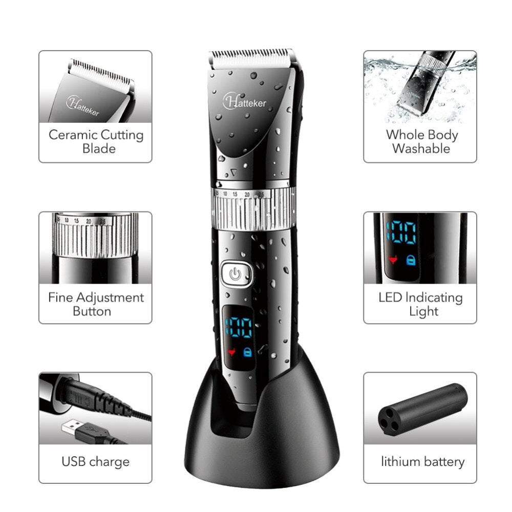 Washable cordless professional hair clipper for men