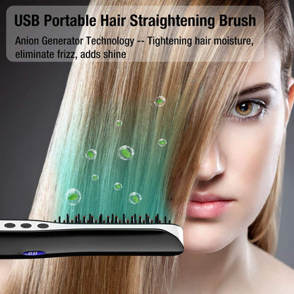 Hair Straightener Brush Wireless Hot Comb Beard