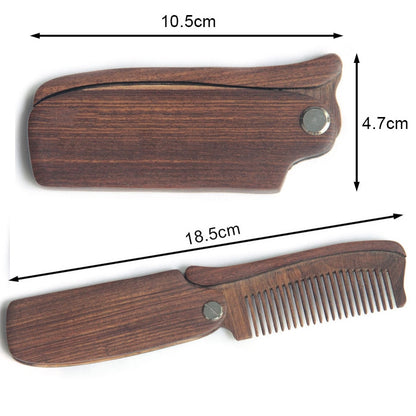 Folding Wooden Beard Comb Men's Waves Brush