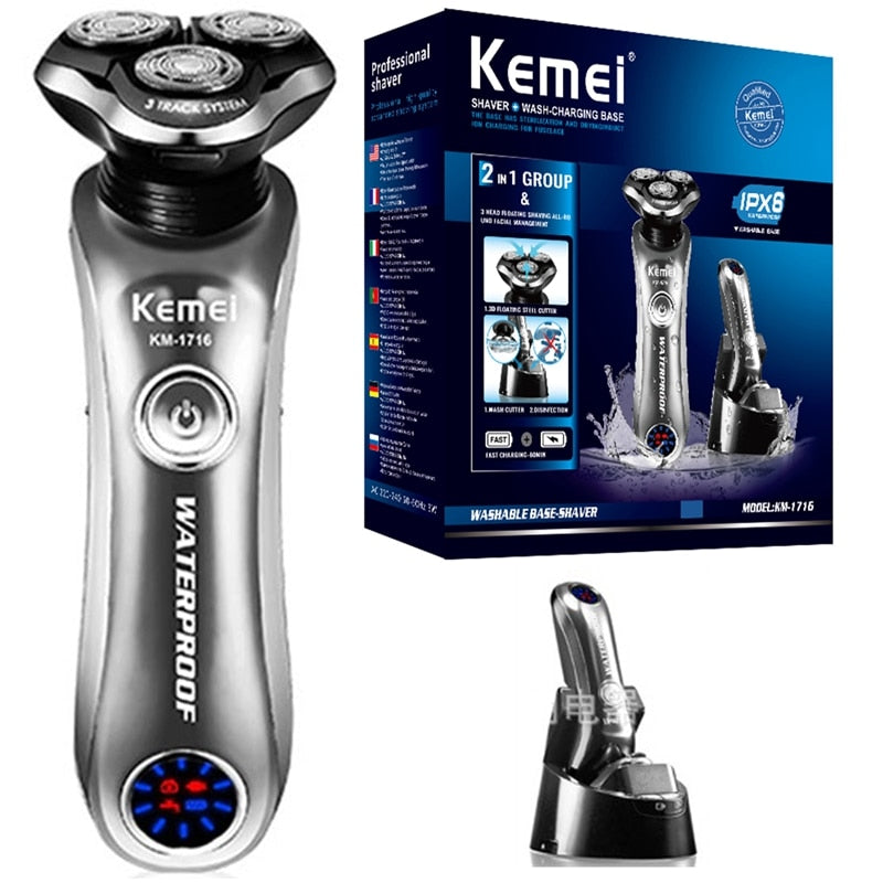 Original Kemei 3D Wet Dry Electric Shaver For Men Beard Electric Razor ...