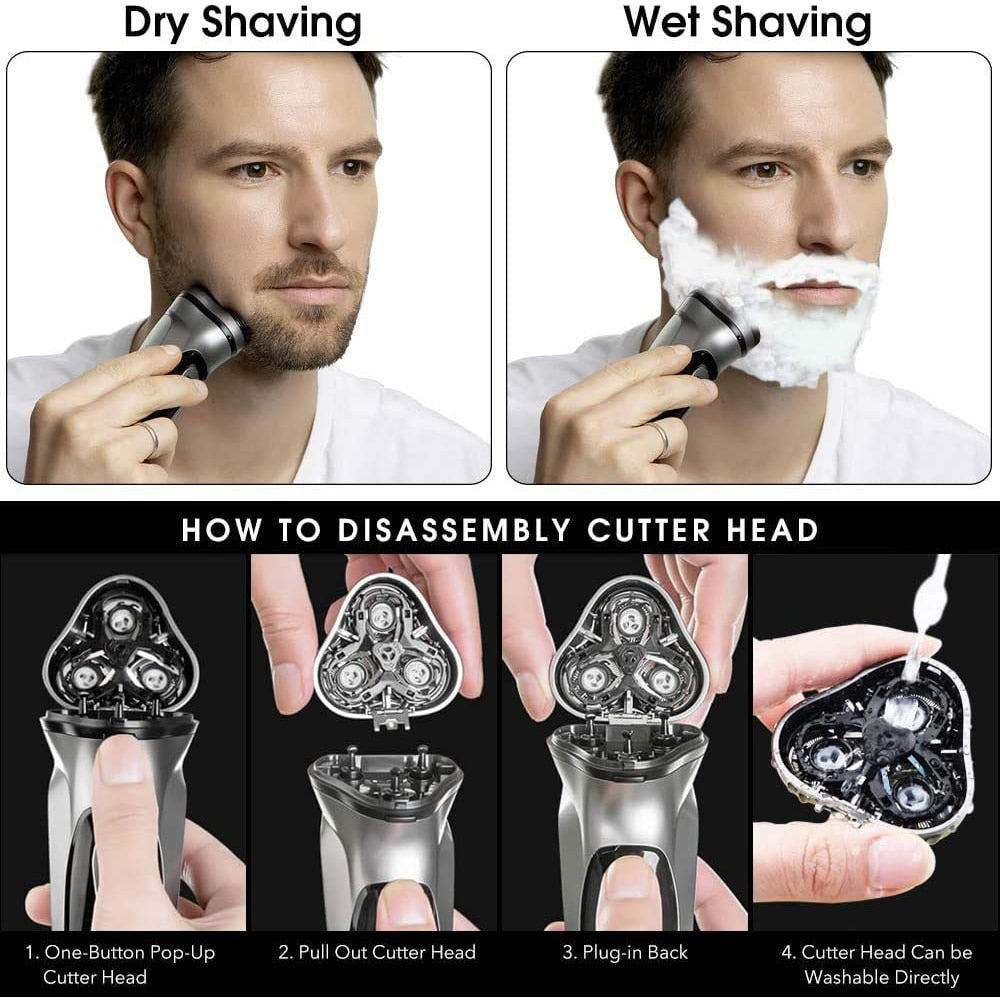 Electric Face Shaver Razor for Men 3D Floating Blade Washable Shaving