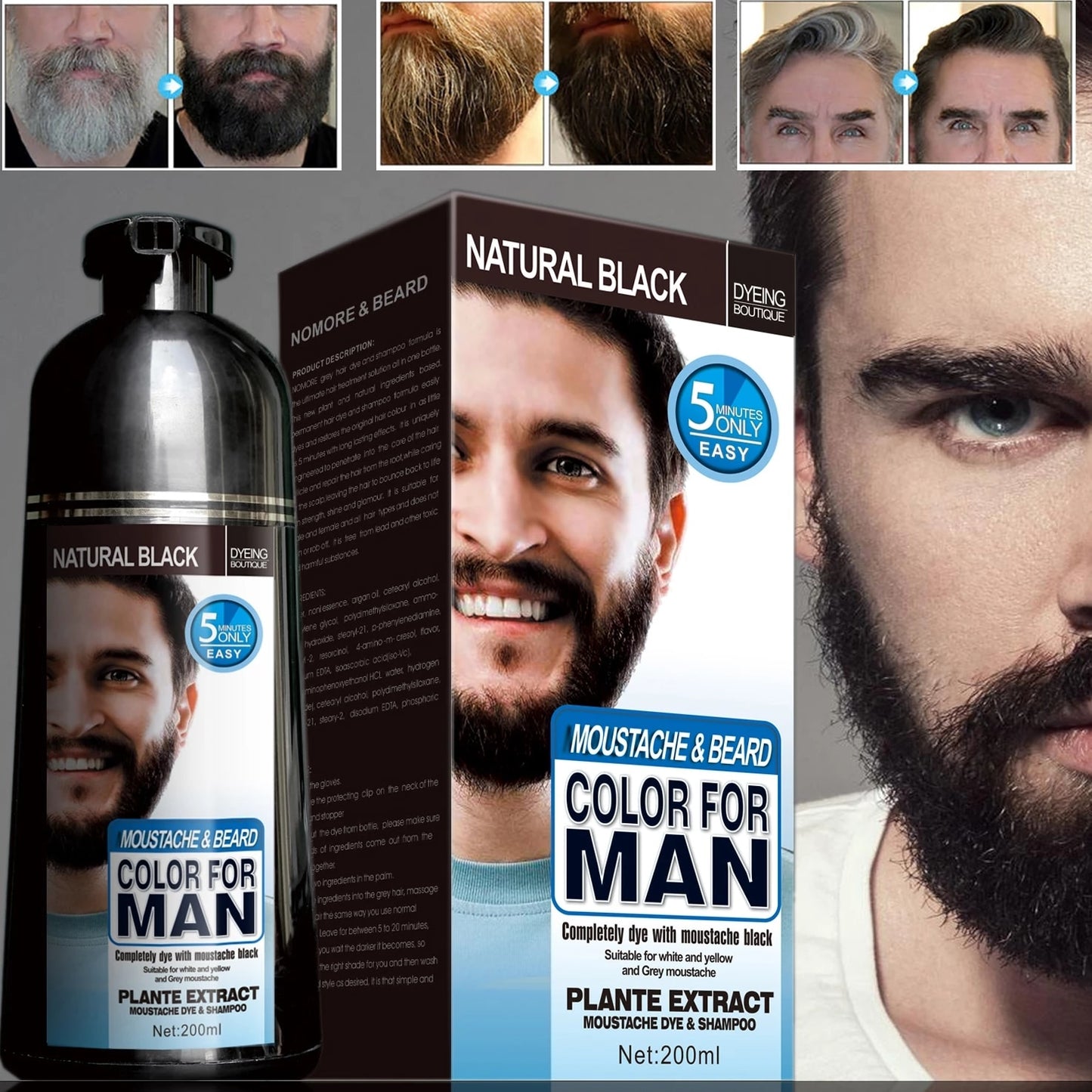 Natural Black Beard Dye Cream Men Mustache Beard Cream