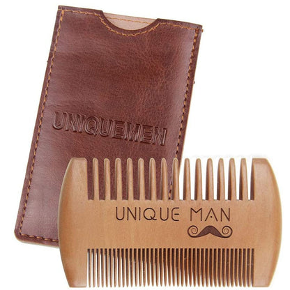 Natural Wood Hair Brush Beard Comb with PU Leather