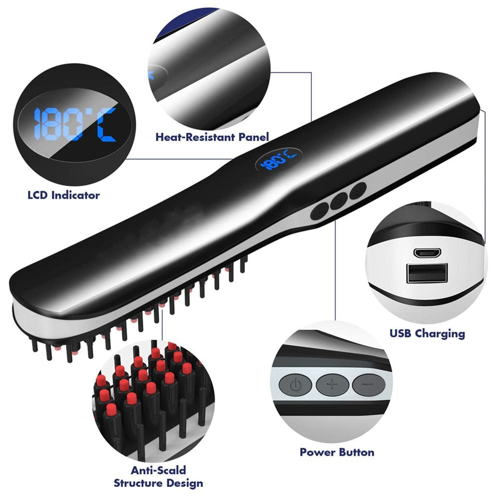 Beard Straightener Brush USB Charging Hair Straightener