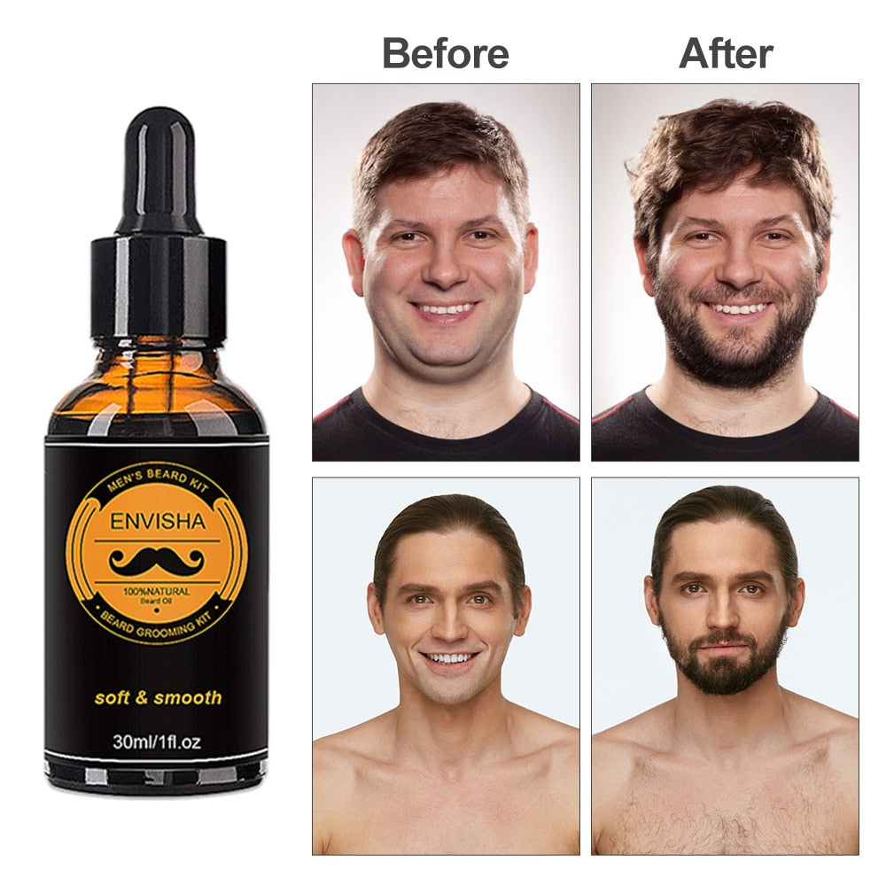 Men Beard Growth Kit Enhancer Essential Oil Comb