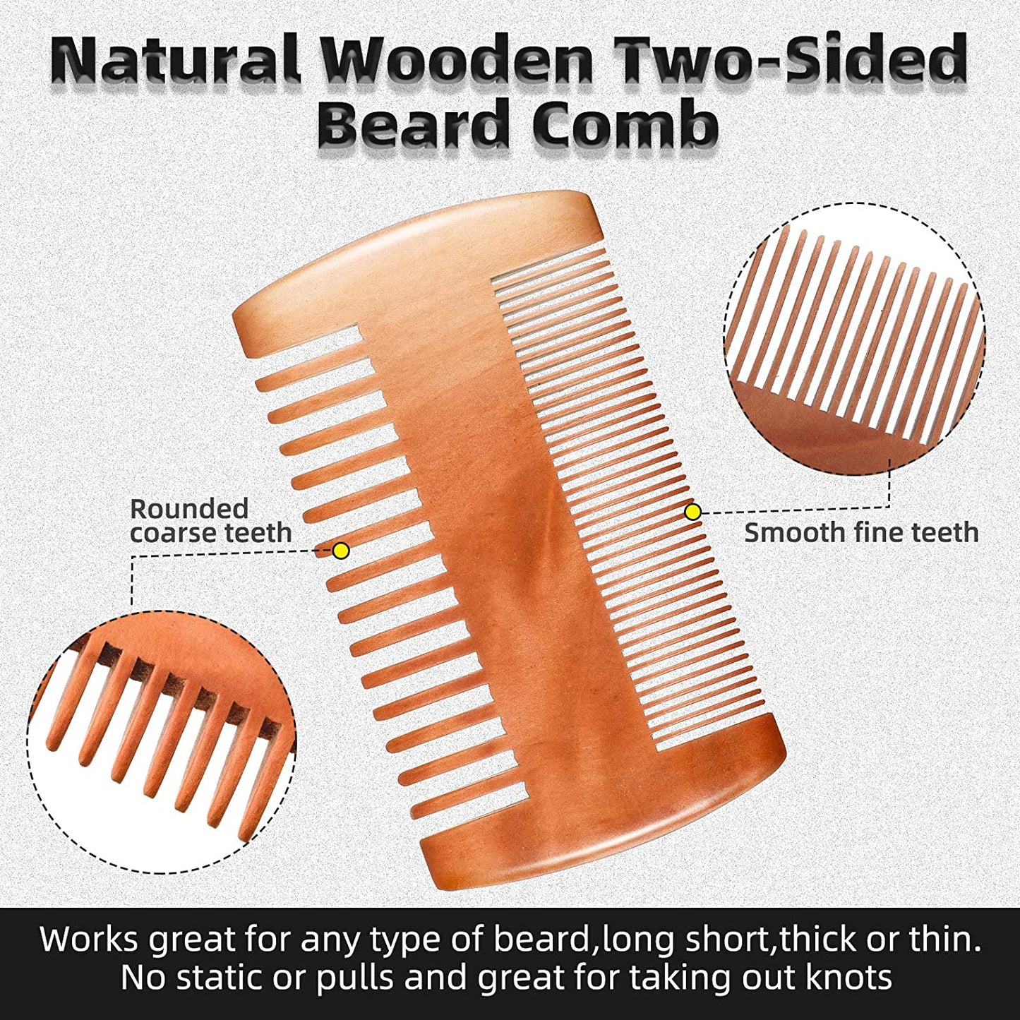 Natural Wood Hair Brush Beard Comb with PU Leather