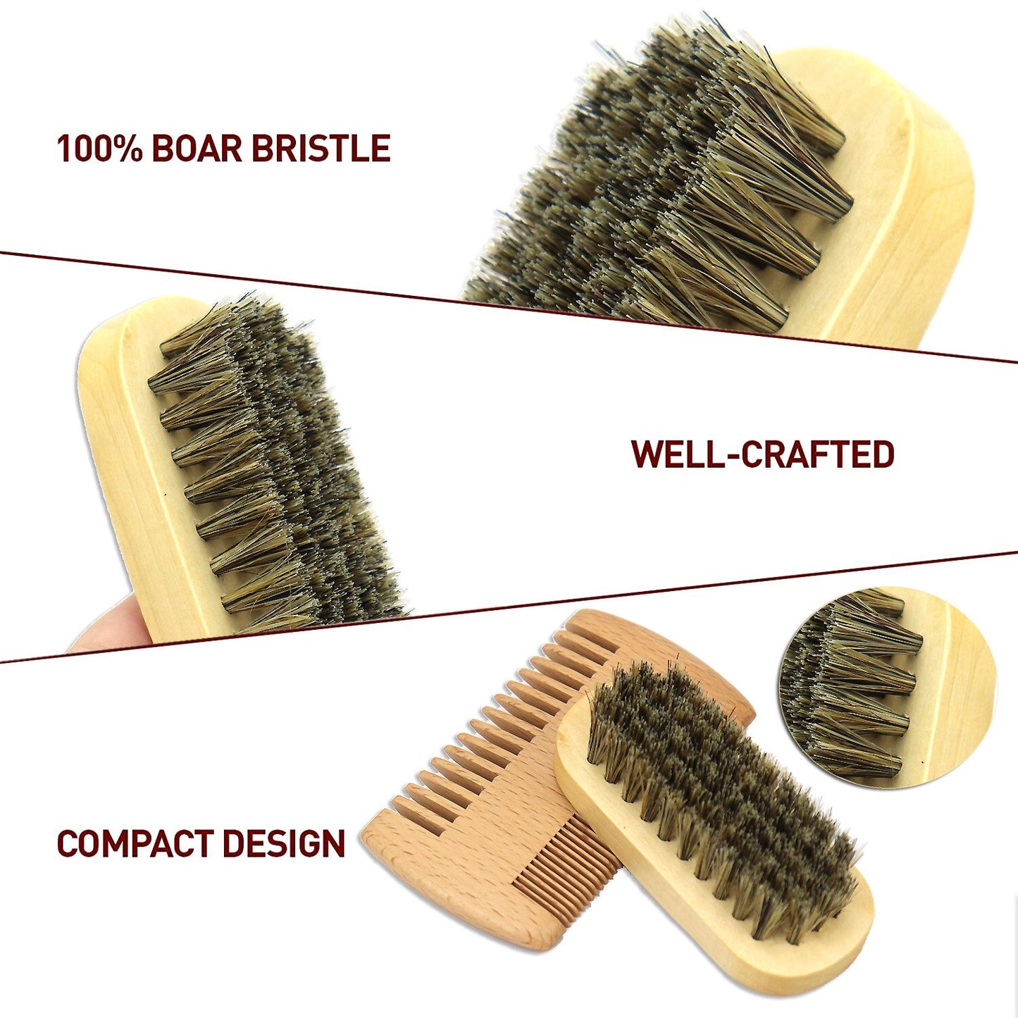 Custom Logo Wood Beard Brush And Comb Set