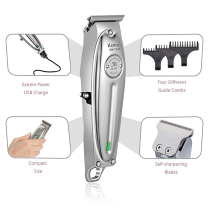 Professional Hair Clipper All Metal Men Electric Cordless Hair Trimmer