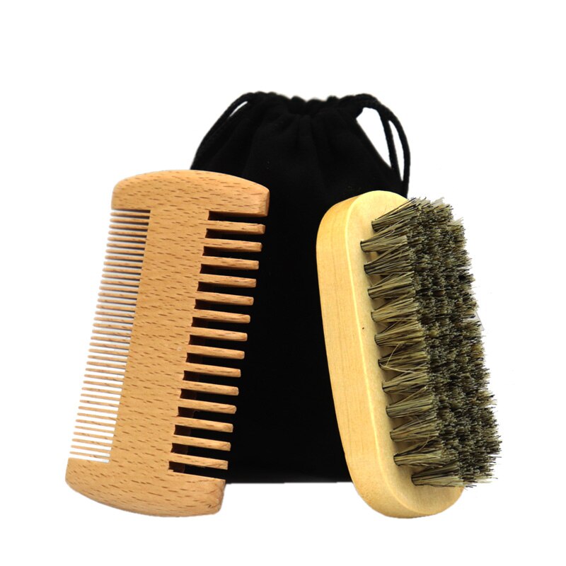 Custom Logo Wood Beard Brush And Comb Set