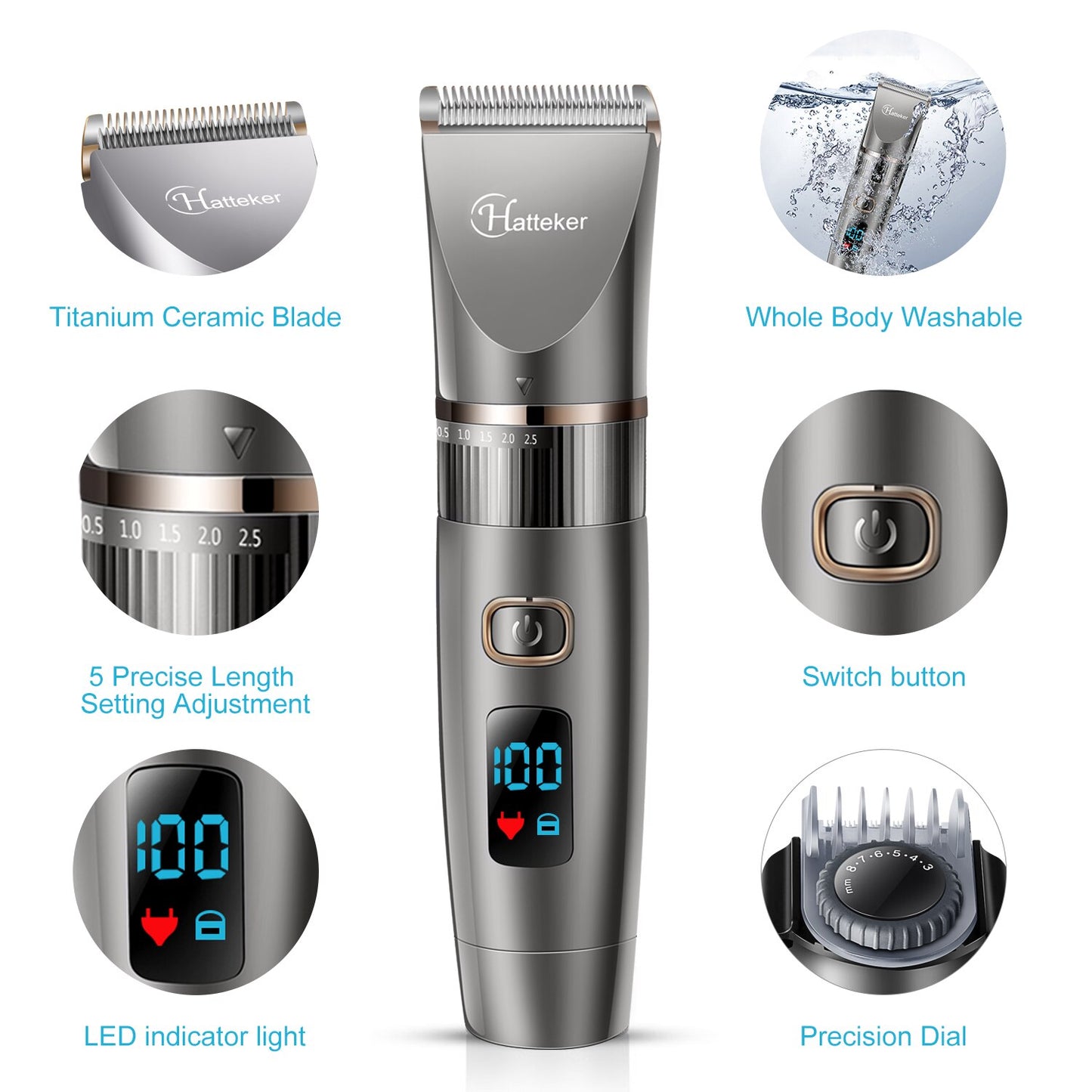 Professional Hair Clipper Waterproof Hair Trimmer