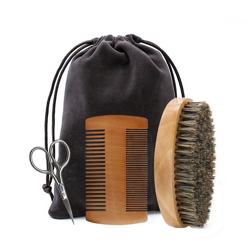 Professional Soft Boar Bristle Wood Beard Brush