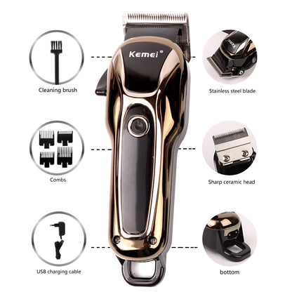 Kemei Hair Clipper Beard Trimmer and Beard Shaver Set USB Rechargeable