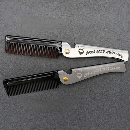 Folding Steel Combs For Men Oil Head Portable Beard