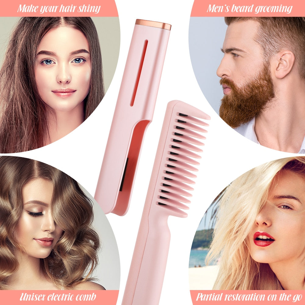 Electric Hair Straightener Brush Comb Men Beard