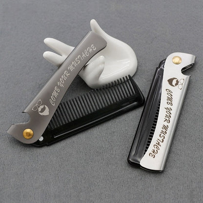 Folding Steel Combs For Men Oil Head Portable Beard