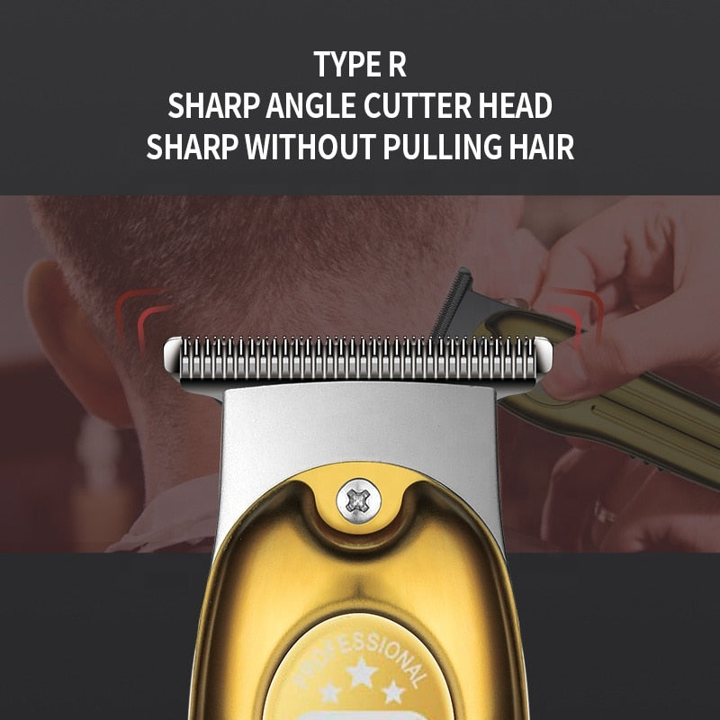 Professional Hair Trimmer Gold Clipper Men Barber Cordless Machine