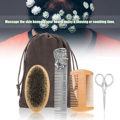 Professional Wood Beard Comb Set Double Beard