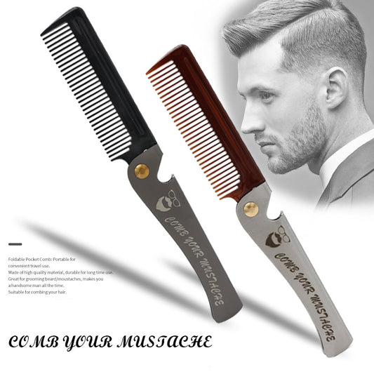 Men Folding Pocket Hair Beard Comb Comb Metal Handle Foldable Comb