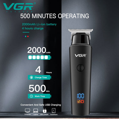 VGR Hair Clipper 8 hours Hair Trimmer Professional LED Display