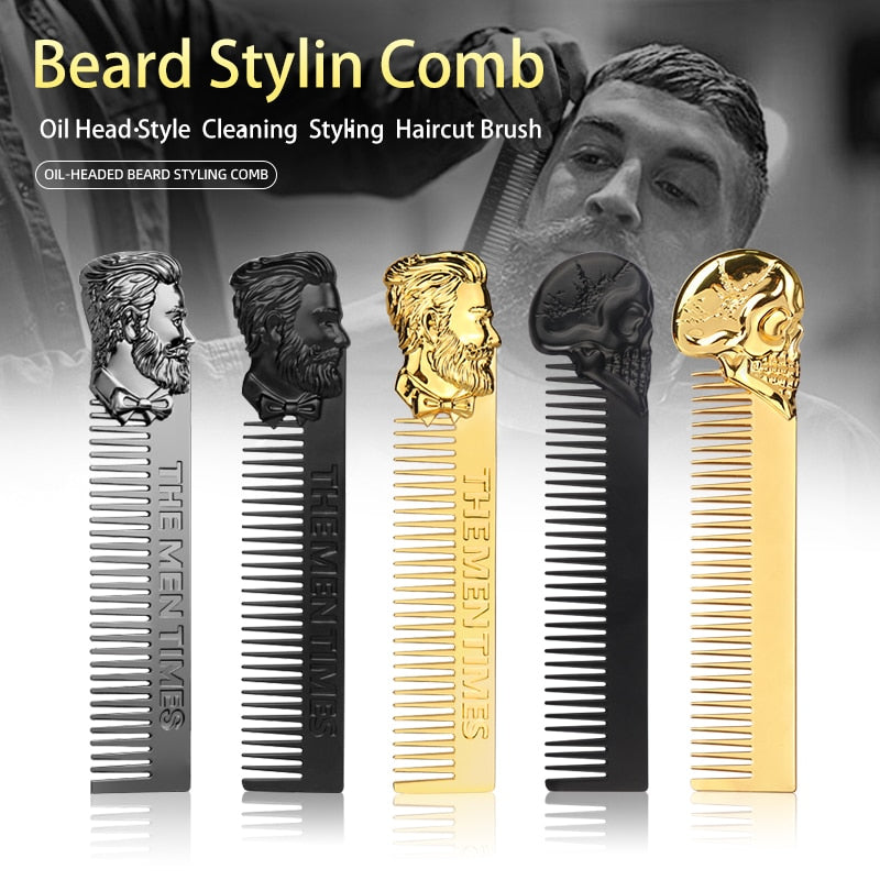 Metal Men Beard Comb Portable Men Oil Head Beard Comb