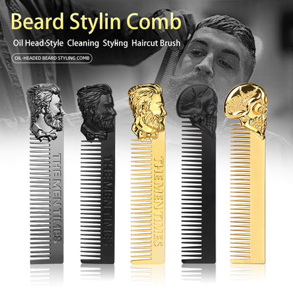 Metal Men Beard Comb Portable Men Oil Head Beard Comb