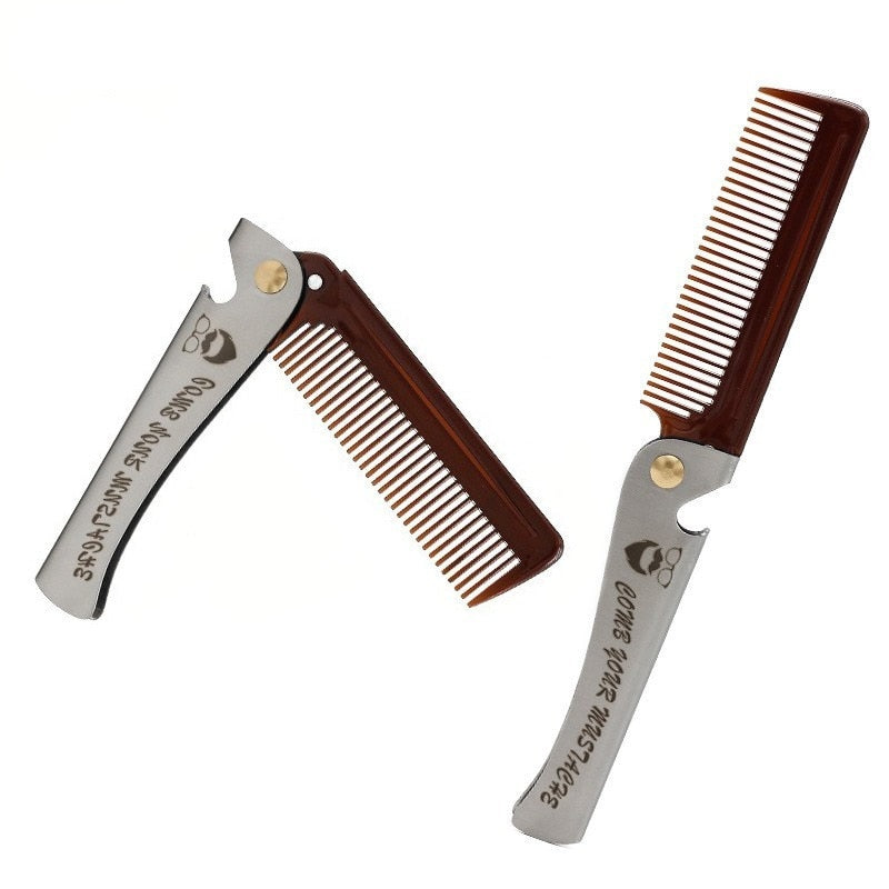 Folding Steel Combs For Men Oil Head Portable Beard