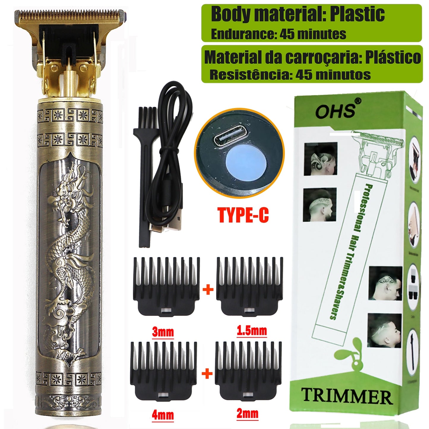 USB Vintage T9 0MM Carving Professional Hair Trimmer