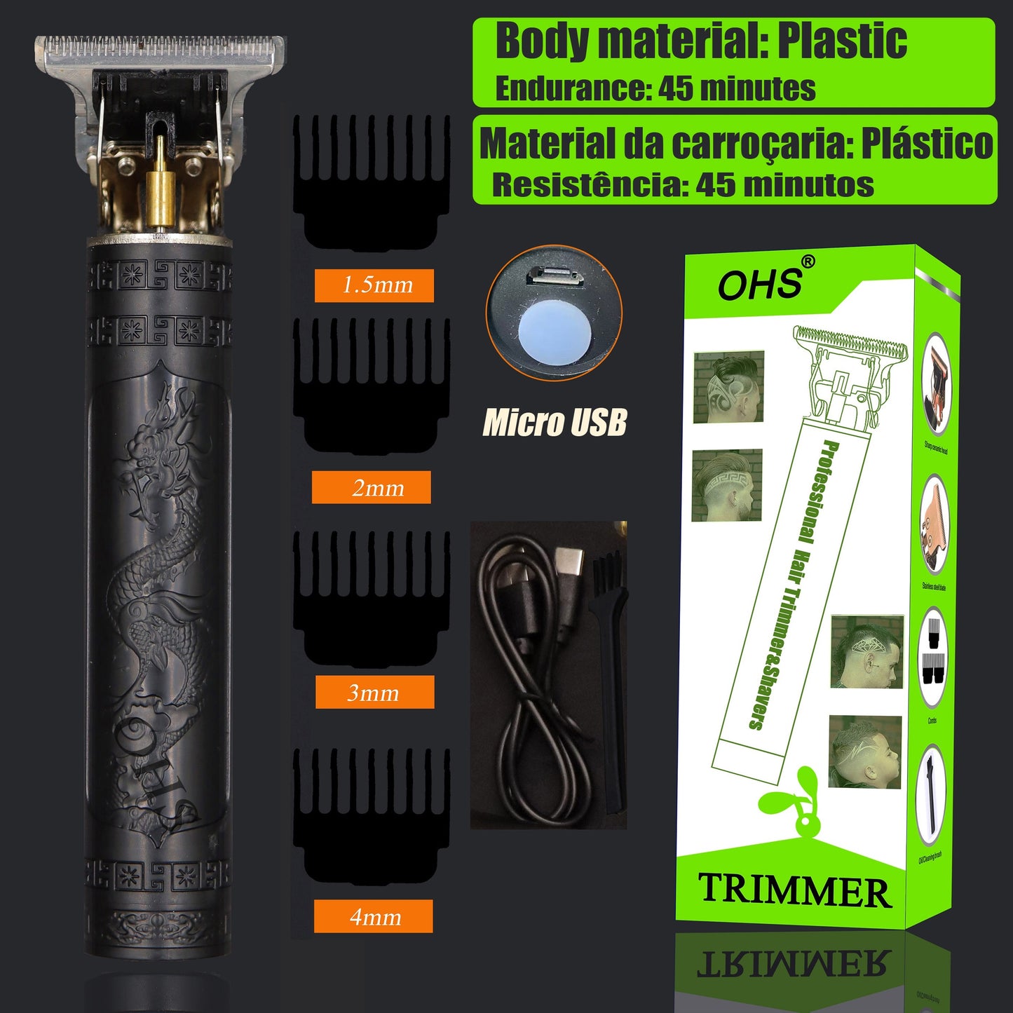 USB Vintage T9 0mm Electric Hair Trimmer