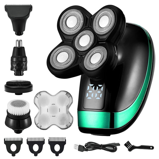 5 In 1  Men Rechargeable 4D Bald Head Electric Shaver 5 Floating Heads