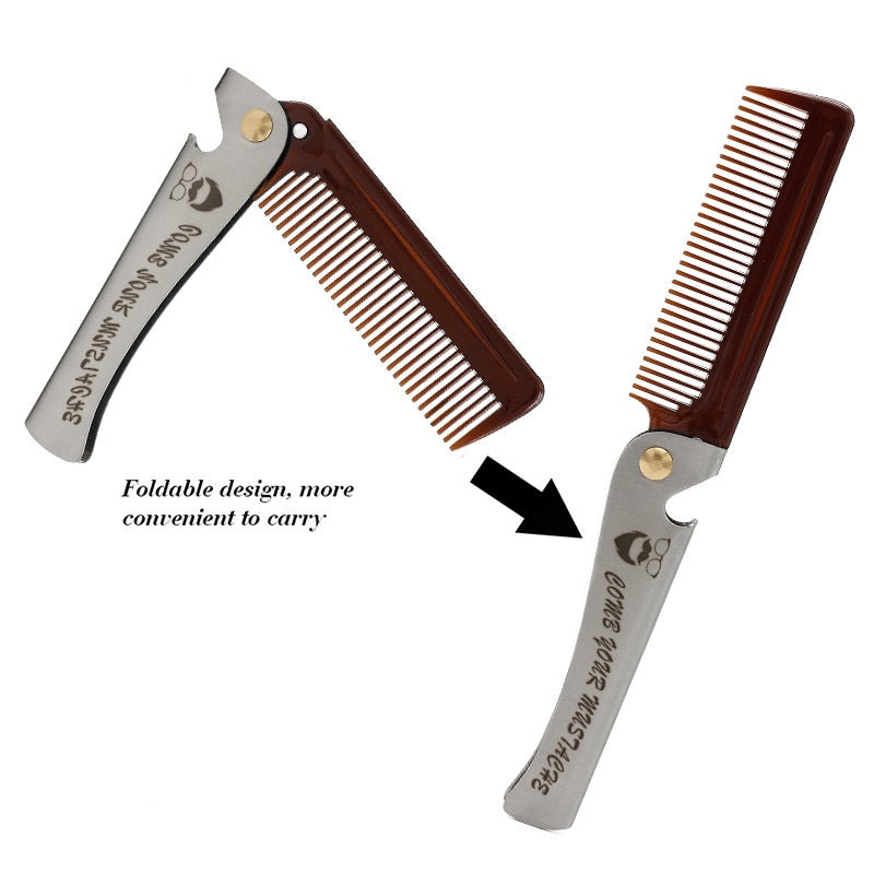 Men Folding Pocket Hair Beard Comb Comb Metal Handle Foldable Comb