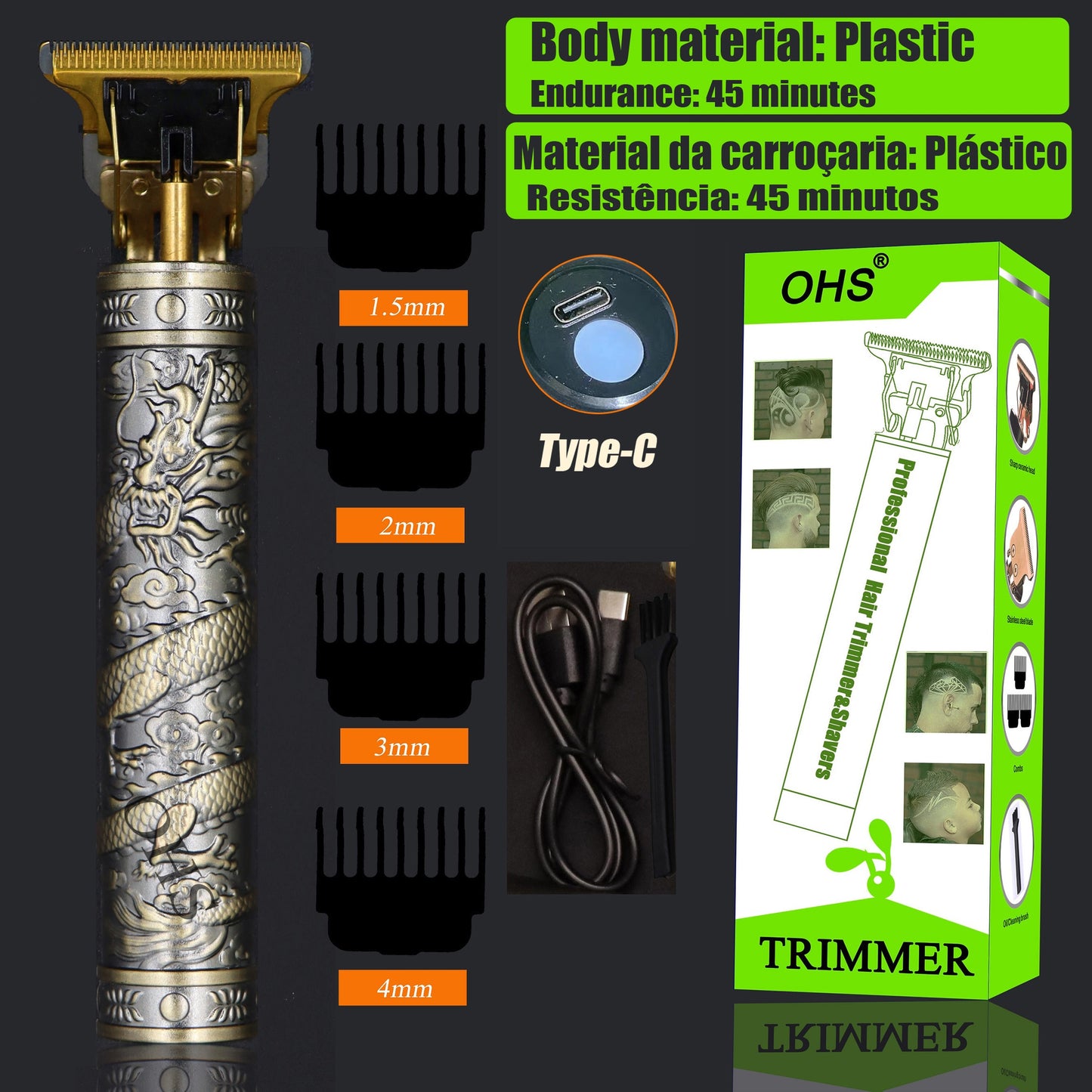 USB Vintage T9 0mm Electric Hair Trimmer