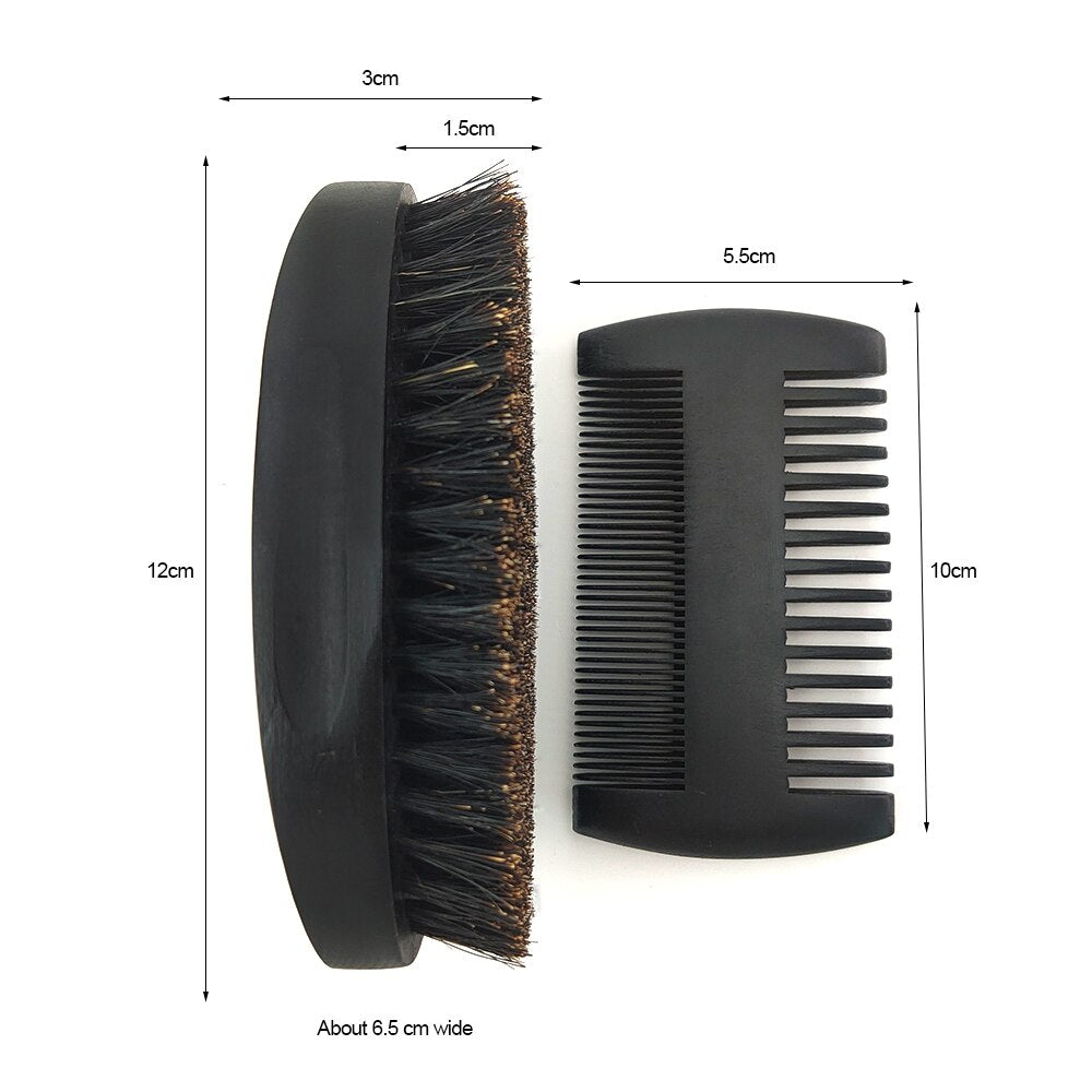 Wood Beard Kit Beard Brush Set Double-Sided Comb