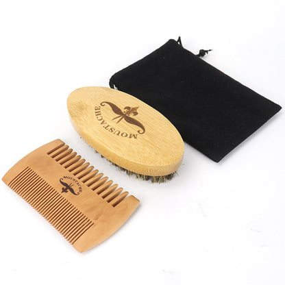 Natural Boar Bristle Beard Brush Set Double Sided