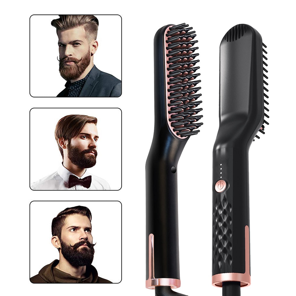 Ionic Beard Straightener for Men Ceramic Plates Electric Hair Brushes Comb