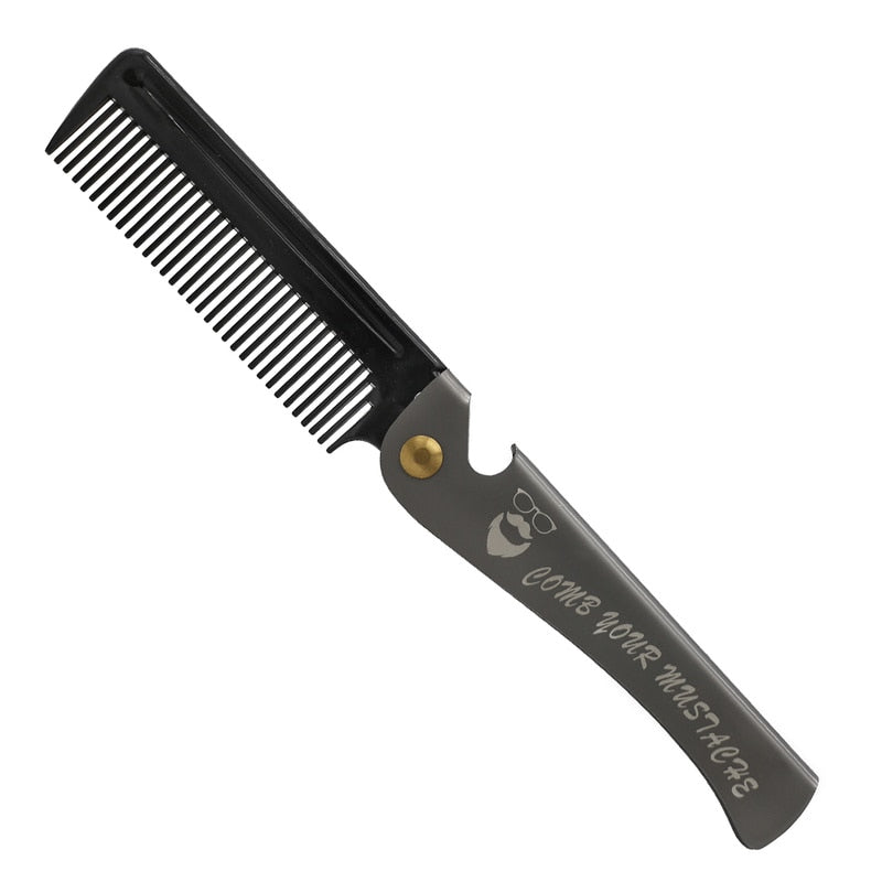 Men Folding Pocket Hair Beard Comb Comb Metal Handle Foldable Comb