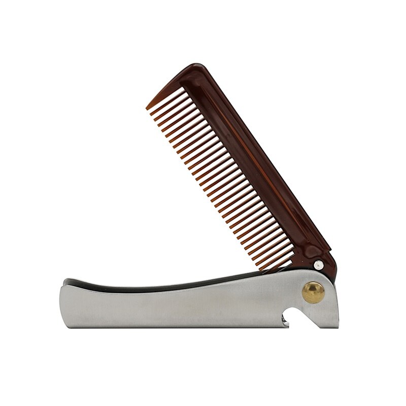 Men Folding Pocket Hair Beard Comb Comb Metal Handle Foldable Comb