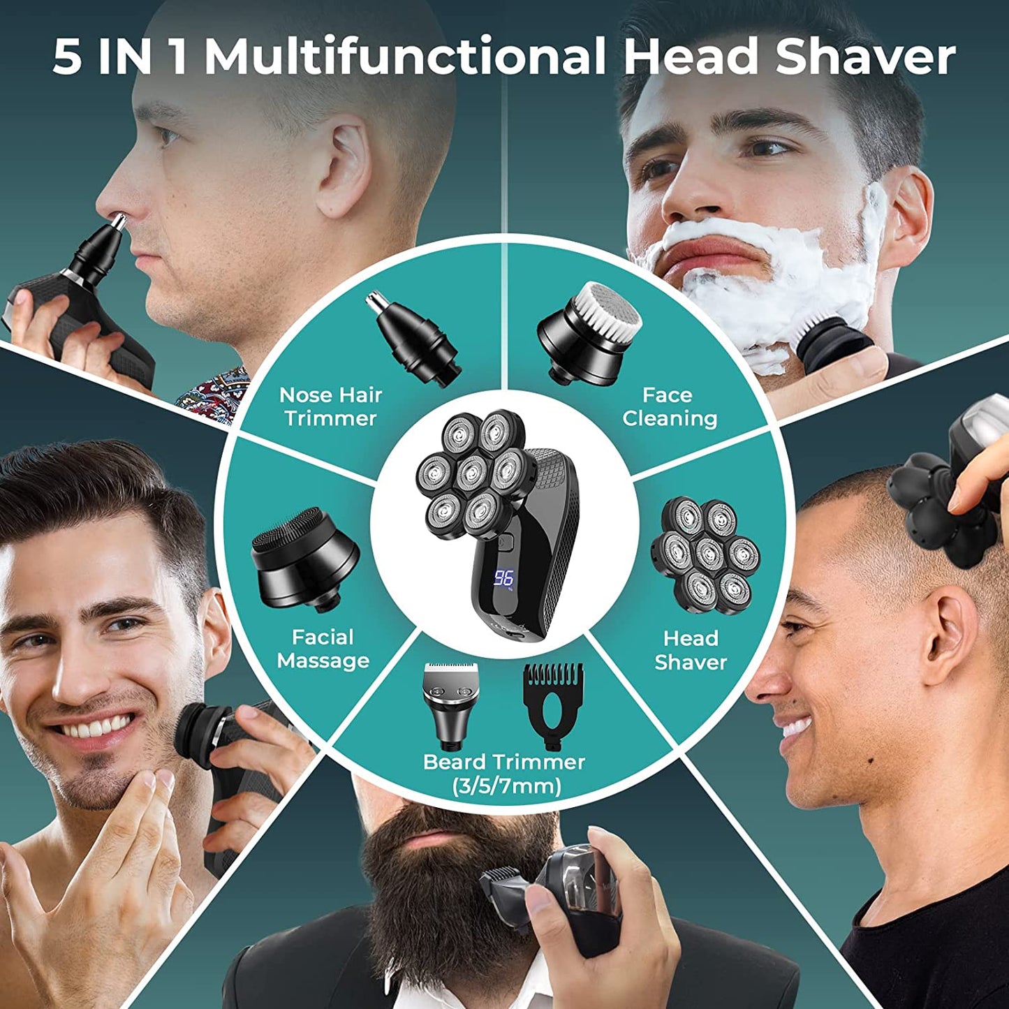 7D Shaver 5 in 1 Bald Head Shavers for Men USB Electric