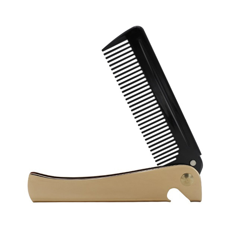 Men Folding Pocket Hair Beard Comb Comb Metal Handle Foldable Comb