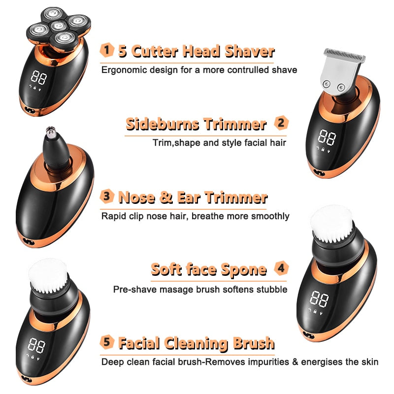 IPX7 Waterproof Electric Shaver Razor for Men Beard