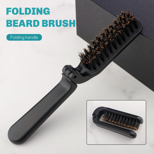 Men Boar Hair Bristle Beard Mustache Brush Foldable