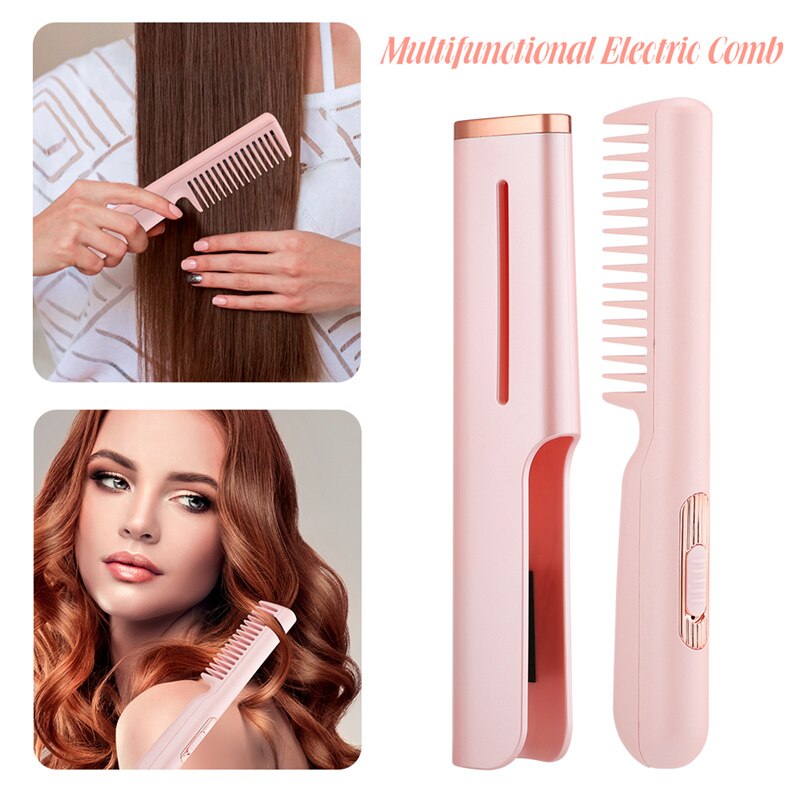 Electric Hair Straightener Brush Comb Mini Hair Curler