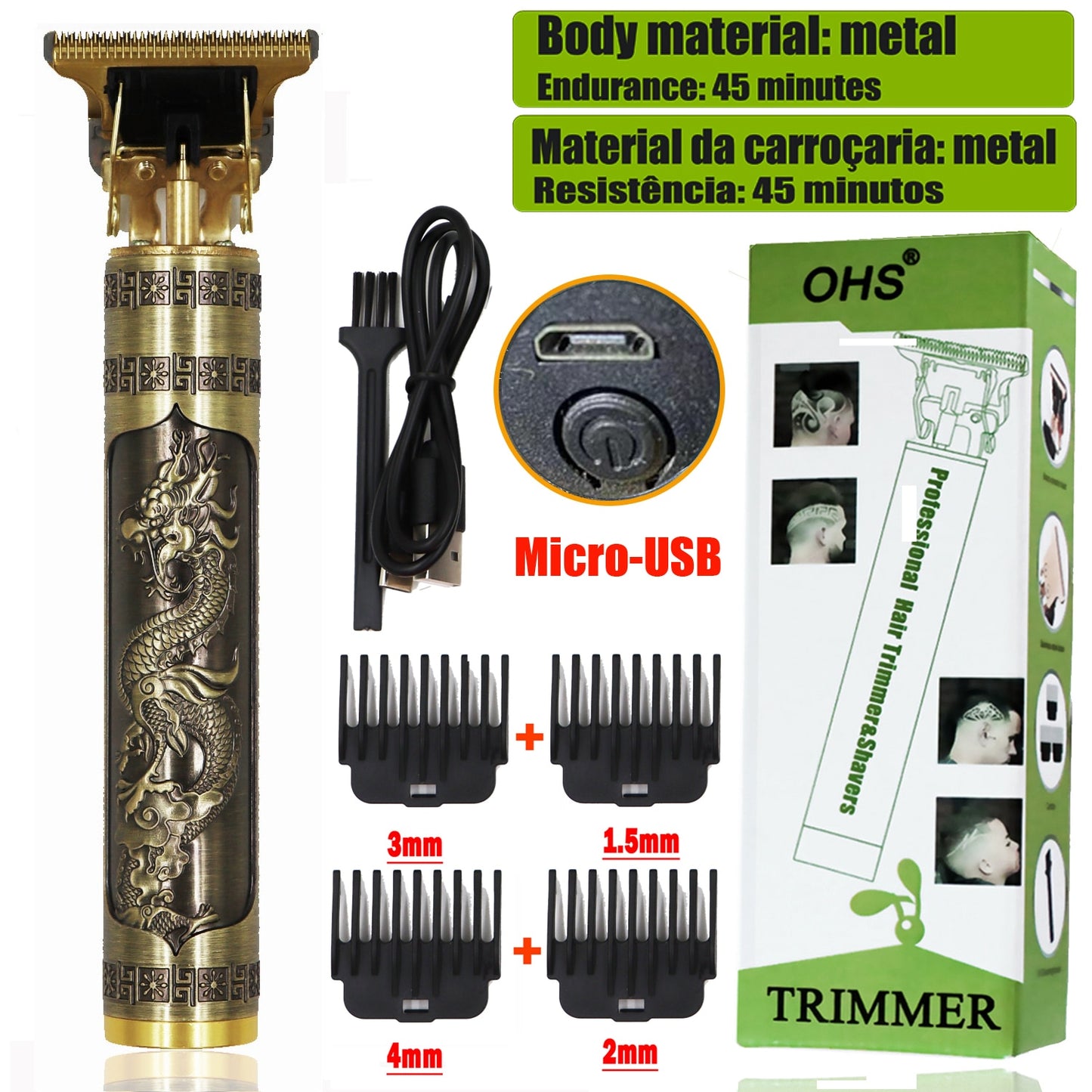 USB Vintage T9 0MM Carving Professional Hair Trimmer