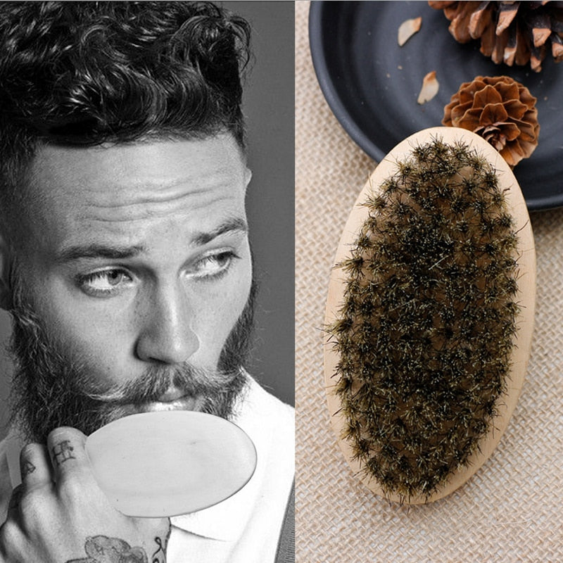 Professional Soft Boar Bristle Wood Beard Brush