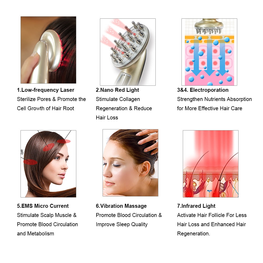 Laser Hair Growth Comb Infrared Comb Red Light Massage Vibration