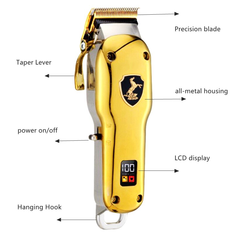 All Metal Housing Cord Cordless Hair Clipper Professional Men Beard