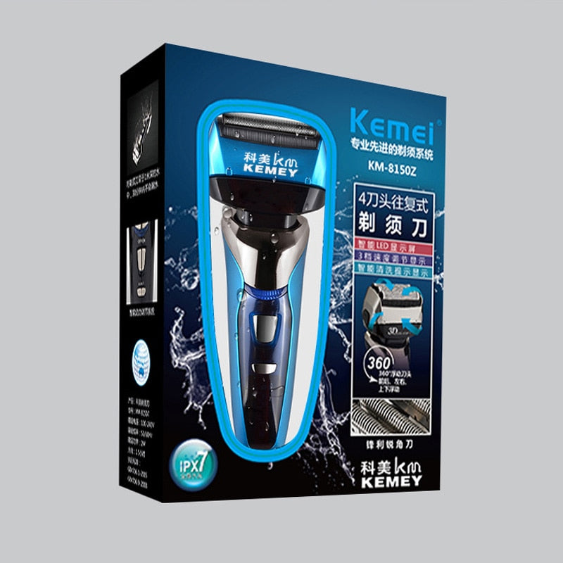 Wet And Dry Electric Razor Beard Trimmer 4 blade Wireless LCD Display