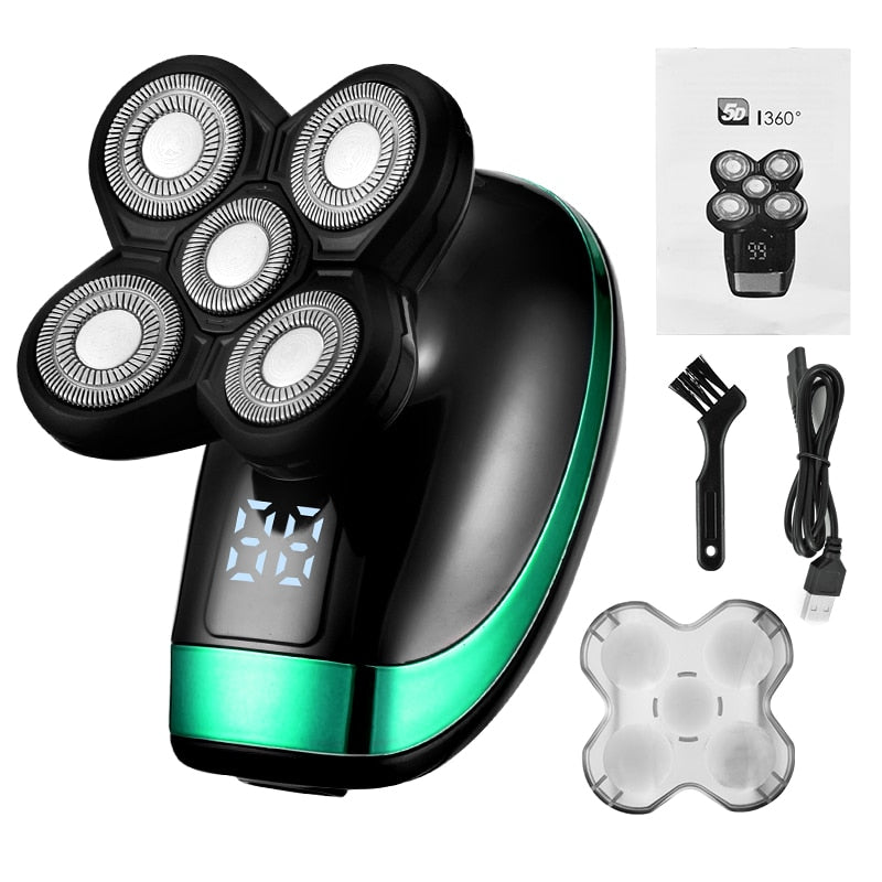 5 In 1  Men Rechargeable 4D Bald Head Electric Shaver 5 Floating Heads