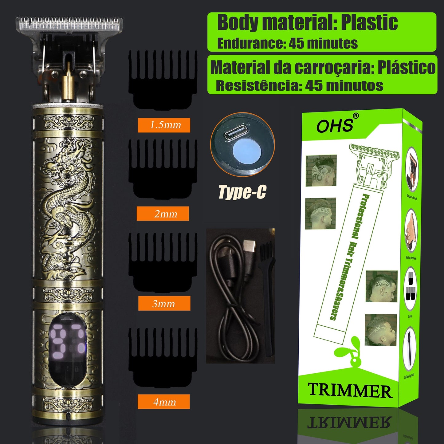 USB Vintage T9 0mm Electric Hair Trimmer