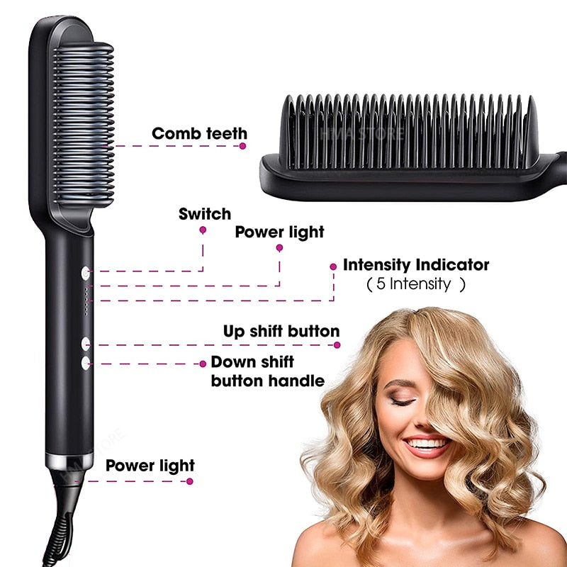 Hair Straightener Men Beard Comb Ceramic Hair Curler Brush Hair Comb Curling Hair Iron Hair Brush